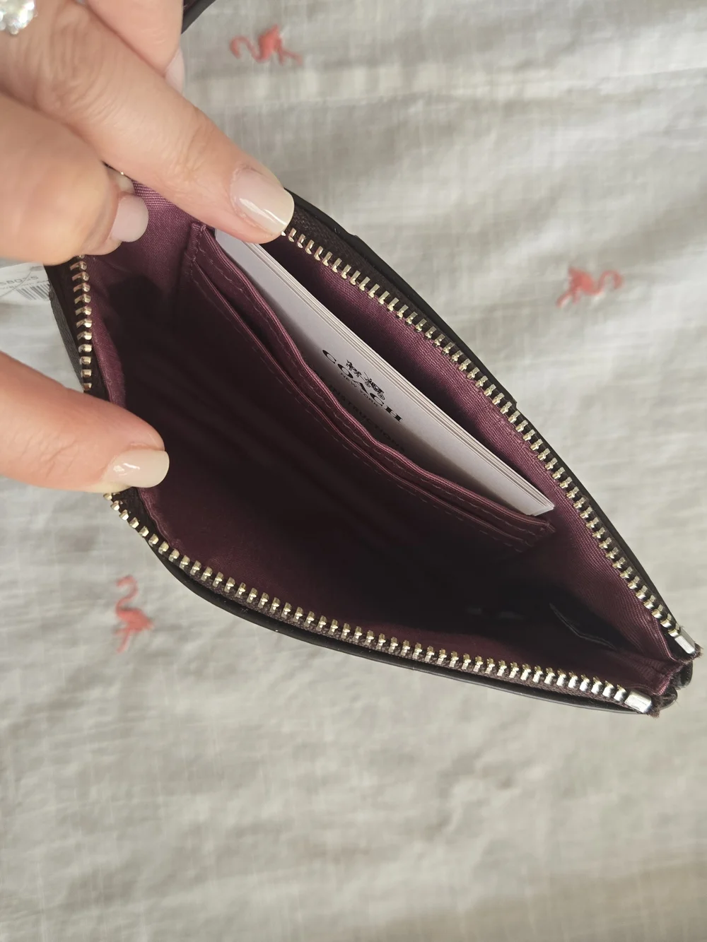 COACH Signature Wristlet Pouch in Brown and Dusty Pink